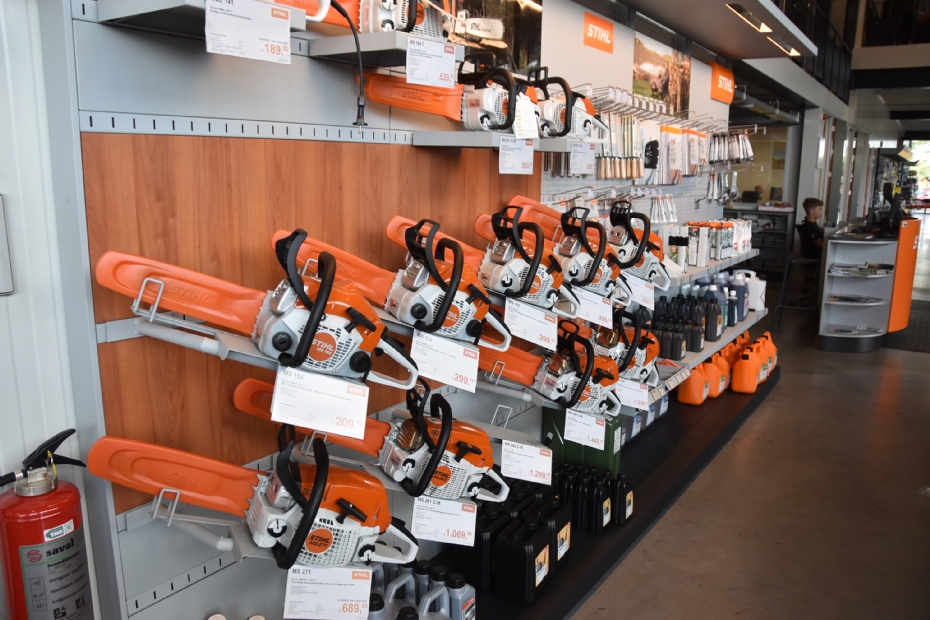 A wide representation of Stihl in the showroom