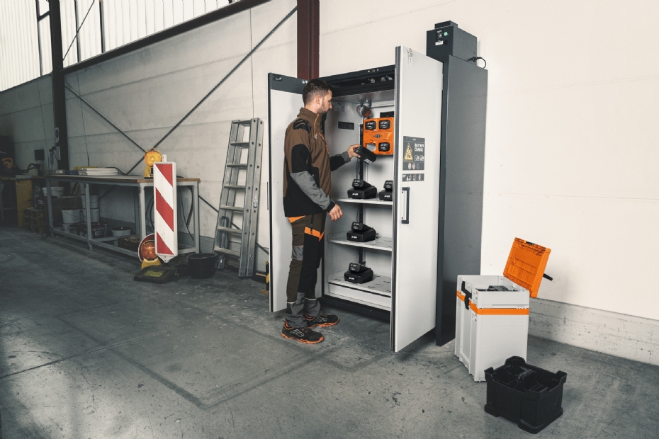 This innovative battery charging cabinet is the result of a partnership between STIHL and Asecos